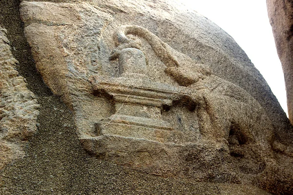 Bas Escultura Rupestre Relieve Elefante Adorando Shivalinga Templo Veerabhadreswara Lepakshi —  Fotos de Stock