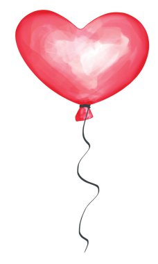 Şeffaf balon kırmızı kalp - kırpma yoluyla illüstrasyon renkli