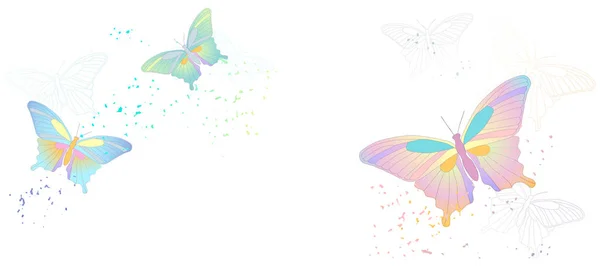Banner vectorial con mariposas voladoras aisladas en blanco — Vector de stock