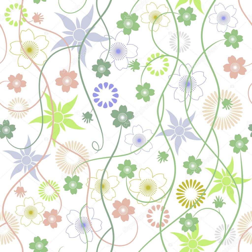 Spring Garden. Abstract flowers - seamless pattern vector. Wallp