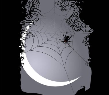 Cadılar Bayramı arka planı, mezarlık, örümcek ağı, vektör arkaplan