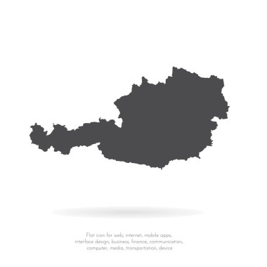 Vektör harita Avusturya. İllüstrasyon izole vektör. Beyaz arka plan üzerine siyah. EPS 10 illüstrasyon.