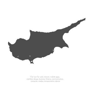 Vektör harita Kıbrıs. İllüstrasyon izole vektör. Beyaz arka plan üzerine siyah. EPS 10 illüstrasyon.