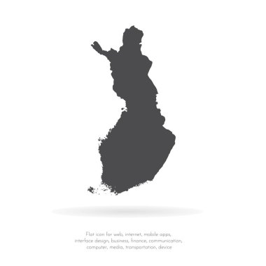 Vektör harita Finlandiya. İllüstrasyon izole vektör. Beyaz arka plan üzerine siyah. EPS 10 illüstrasyon.