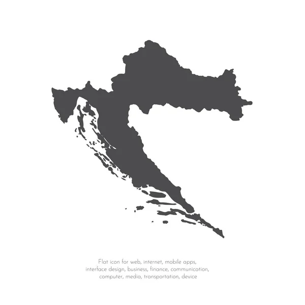 Mappa Vettoriale Croazia Illustrazione Del Vettore Isolato Nero Sfondo Bianco — Vettoriale Stock