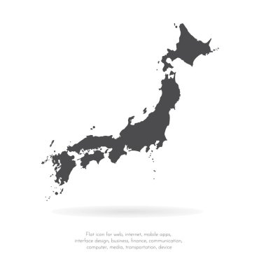 Vektör harita Japonya. İllüstrasyon izole vektör. Beyaz arka plan üzerine siyah. EPS 10 illüstrasyon.