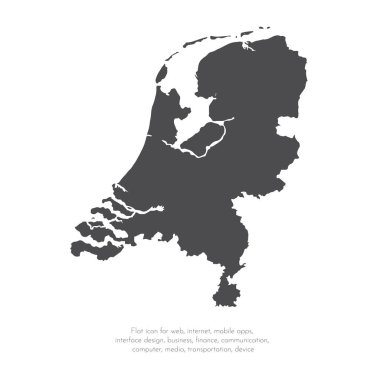 Vektör harita Hollanda. İllüstrasyon izole vektör. Beyaz arka plan üzerine siyah. EPS 10 illüstrasyon.