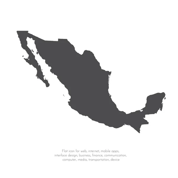 Mapa Vetorial México Ilustração Vetorial Isolada Preto Sobre Fundo Branco — Vetor de Stock