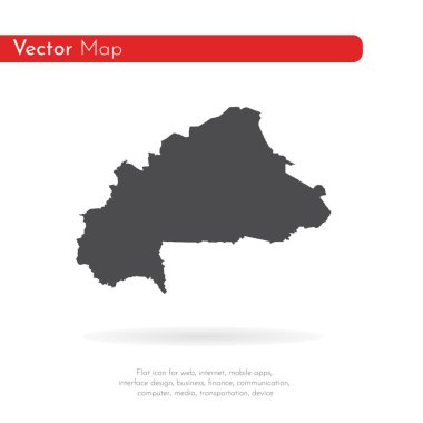 Vektör harita Burkina Faso. İllüstrasyon izole vektör. Beyaz arka plan üzerine siyah. EPS 10 illüstrasyon.