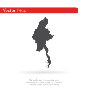 Vektör harita Myanmar. İllüstrasyon izole vektör. Beyaz arka plan üzerine siyah. EPS 10 illüstrasyon.