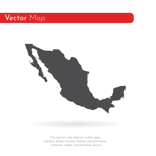 Mapa Vetorial México Ilustração Vetorial Isolada Preto Sobre Fundo Branco — Vetor de Stock