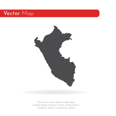Vektör harita Peru. İllüstrasyon izole vektör. Beyaz arka plan üzerine siyah. EPS 10 illüstrasyon.