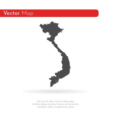 Vektör harita Vietnam. İllüstrasyon izole vektör. Beyaz arka plan üzerine siyah. EPS 10 illüstrasyon.