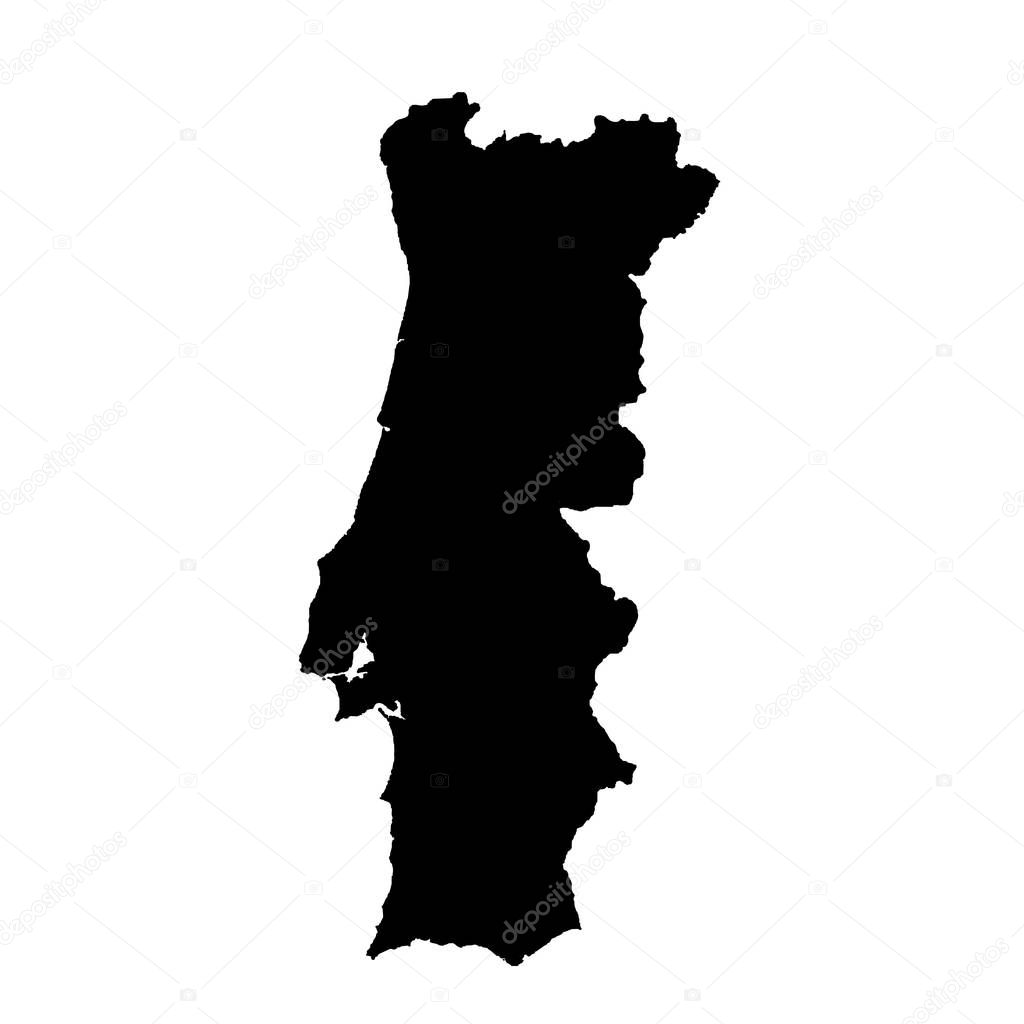 Vector map Portugal. Isolated vector Illustration. Black on White background. EPS 10 Illustration.