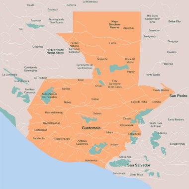 Vektör harita Guatemala. İllüstrasyon izole vektör. Beyaz arka plan üzerine siyah. EPS 10 illüstrasyon.