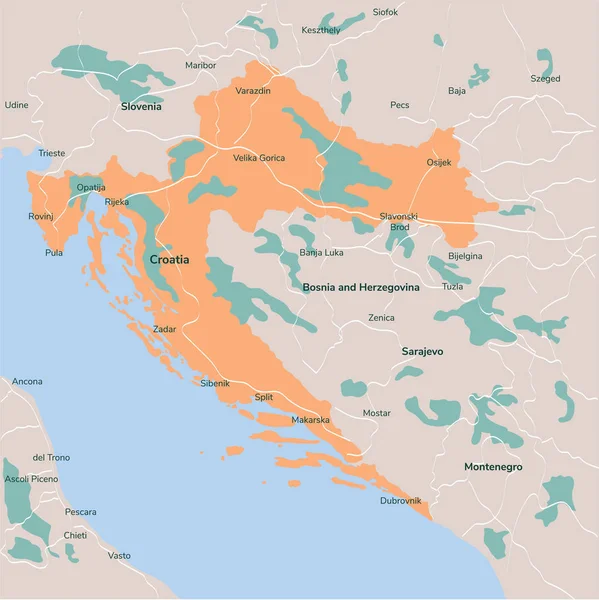 ベクトル地図はクロアチア 分離ベクトル図です 白背景に黒 Eps — ストックベクタ