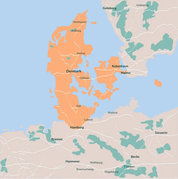 矢量地图丹麦 孤立的矢量插图 黑色的白色背景 Eps — 图库矢量图片