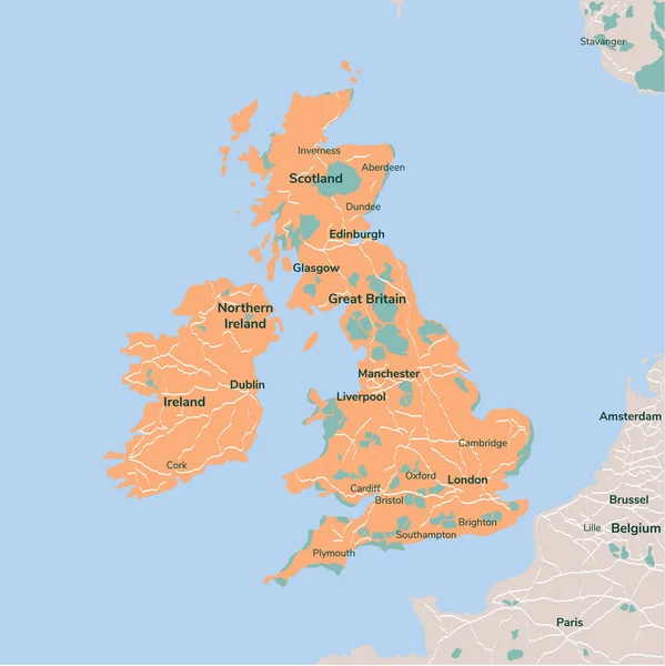 Векторная Карта Великобритания Изолированная Векторная Иллюстрация Черный Белом Фоне Эпс — стоковый вектор