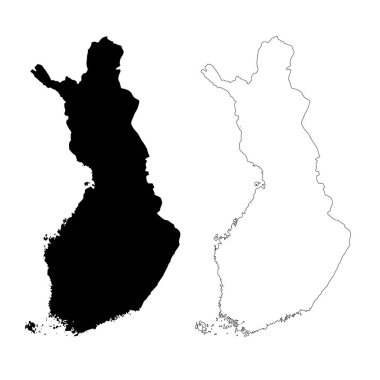 Vektör harita Finlandiya. İllüstrasyon izole vektör. Beyaz arka plan üzerine siyah. EPS 10 illüstrasyon.