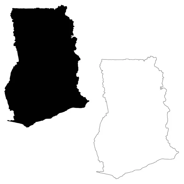 Peta Vektor Ghana Ilustrasi Vektor Terisolasi Hitam Latar Belakang Putih - Stok Vektor
