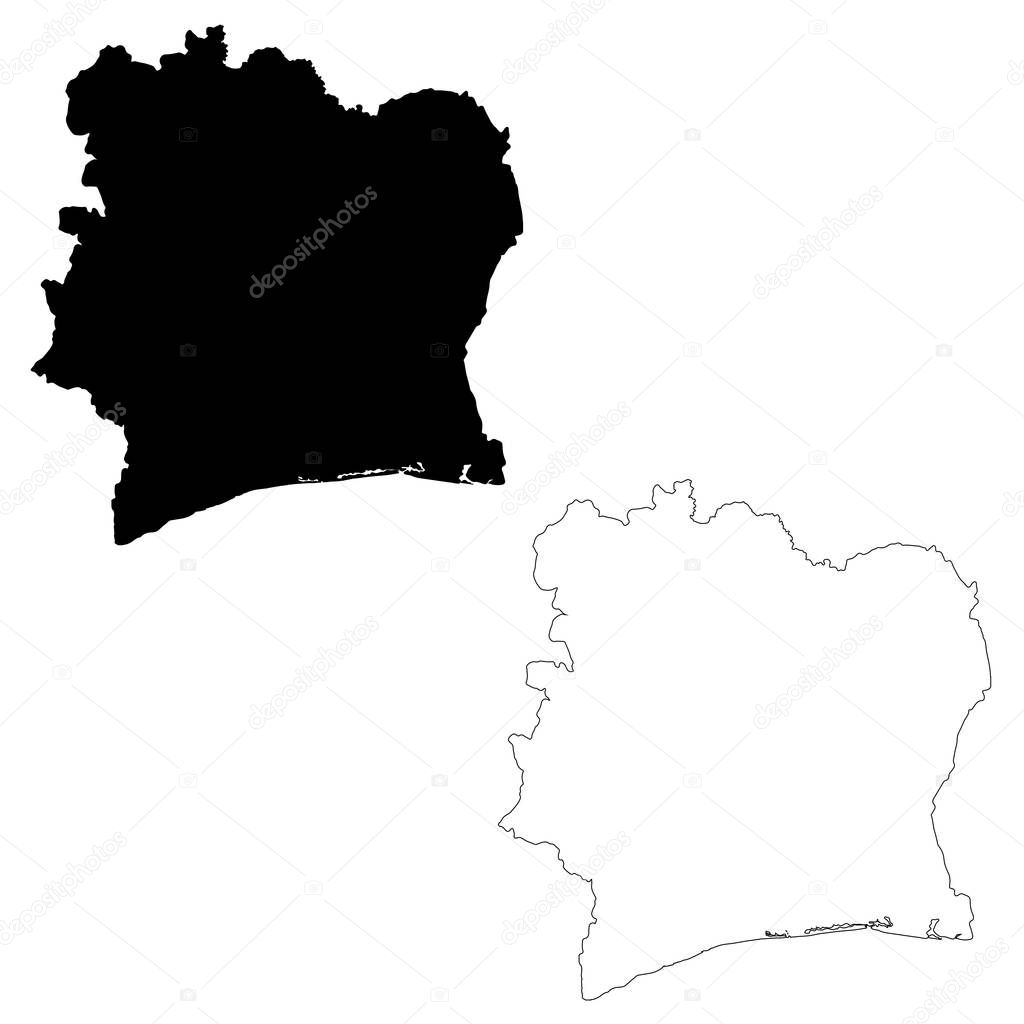 Vector map Cote d'Ivoire. Isolated vector Illustration. Black on White background. EPS 10 Illustration.