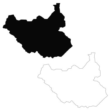 Vektör harita Güney Sudan. İllüstrasyon izole vektör. Beyaz arka plan üzerine siyah. EPS 10 illüstrasyon.