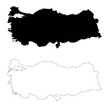 Vektör harita Türkiye. İllüstrasyon izole vektör. Beyaz arka plan üzerine siyah. EPS 10 illüstrasyon.