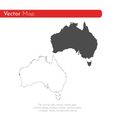 Vektör harita Avustralya. İllüstrasyon izole vektör. Beyaz arka plan üzerine siyah. EPS 10 illüstrasyon.