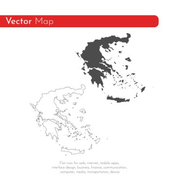 Vektör harita Yunanistan. İllüstrasyon izole vektör. Beyaz arka plan üzerine siyah. EPS 10 illüstrasyon.