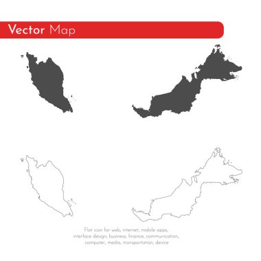 Vektör harita Malezya. İllüstrasyon izole vektör. Beyaz arka plan üzerine siyah. EPS 10 illüstrasyon.