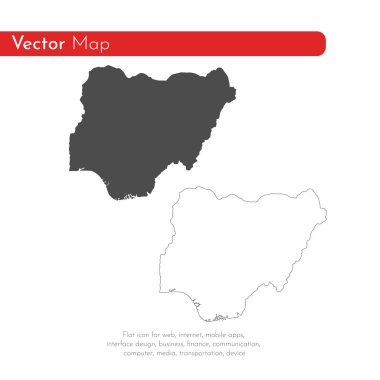 Vektör harita Nijerya. İllüstrasyon izole vektör. Beyaz arka plan üzerine siyah. EPS 10 illüstrasyon.