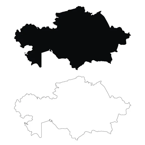 Kaart Van Vector Kazachstan Geïsoleerde Vector Illustratie Zwart Een Witte — Stockvector