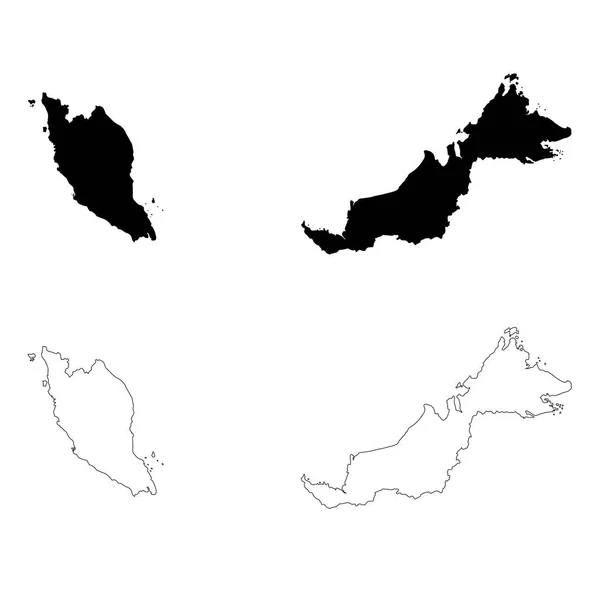 Mapa Vetorial Malásia Ilustração Vetorial Isolada Preto Sobre Fundo Branco — Vetor de Stock