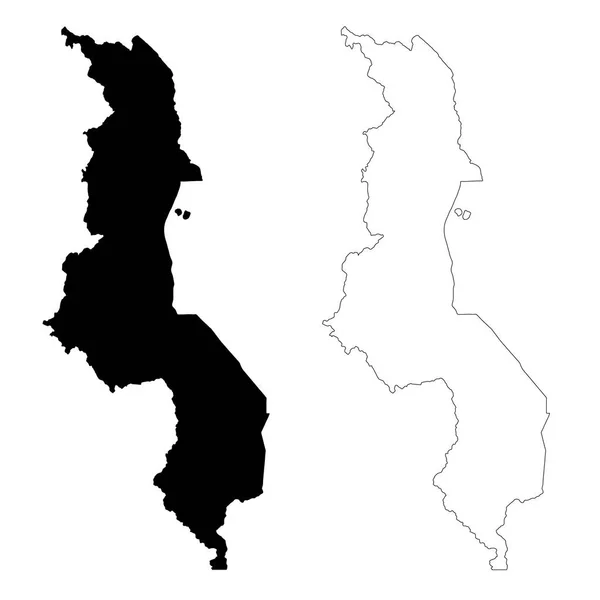 矢量地图马拉维 孤立的矢量插图 黑色的白色背景 Eps — 图库矢量图片