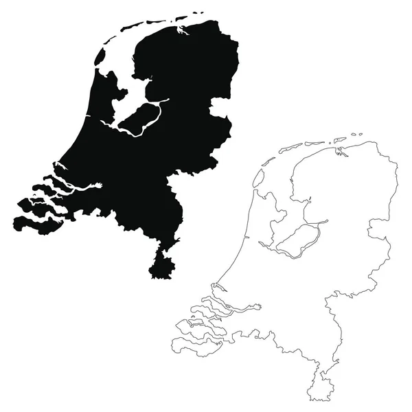 Vektorkarte Niederlande Isolierte Vektorillustration Schwarz Auf Weißem Hintergrund Folge Abbildung — Stockvektor