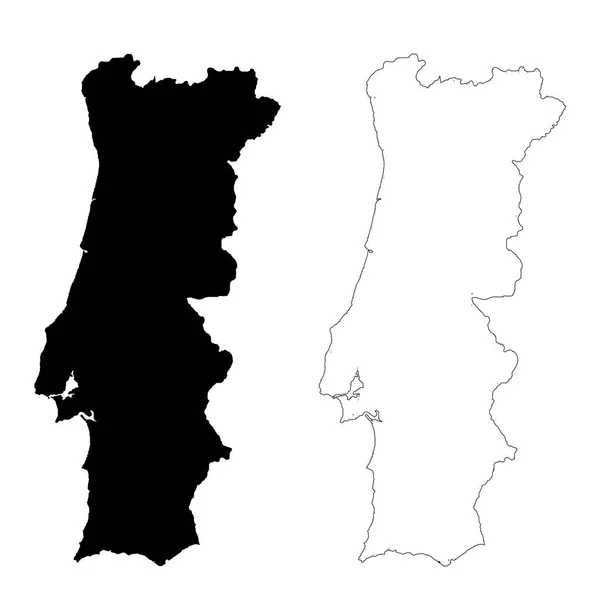 Vector Kaart Portugal Geïsoleerde Vector Illustratie Zwart Een Witte Achtergrond — Stockvector
