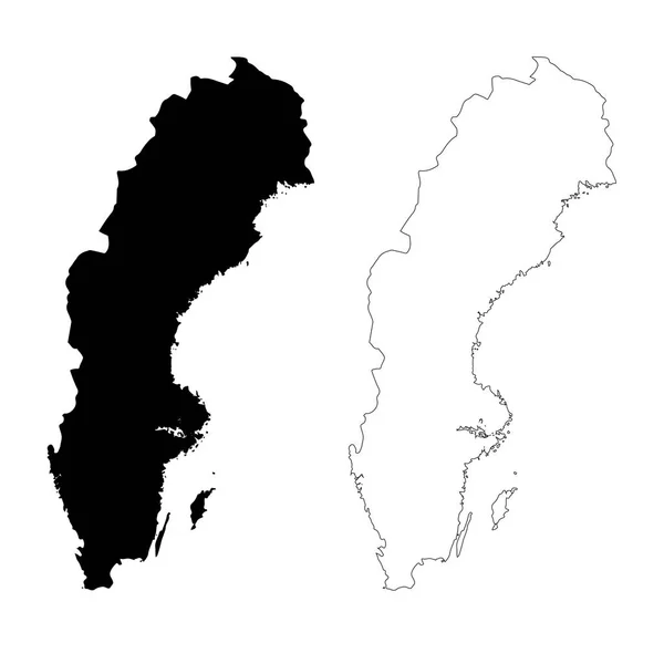 Peta Vektor Swedia Ilustrasi Vektor Terisolasi Hitam Latar Belakang Putih - Stok Vektor