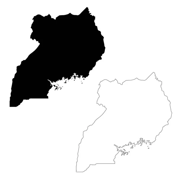 矢量地图乌干达 孤立的矢量插图 黑色的白色背景 Eps — 图库矢量图片
