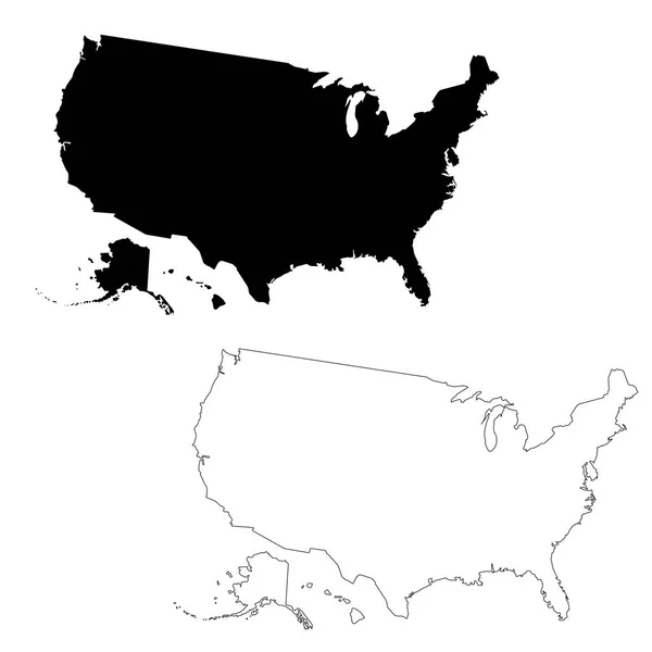 Mapa Vectorial Usa Ilustración Vectorial Aislada Negro Sobre Fondo Blanco — Vector de stock