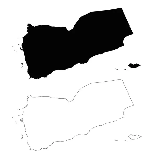 Kaart Van Vector Jemen Geïsoleerde Vector Illustratie Zwart Een Witte — Stockvector