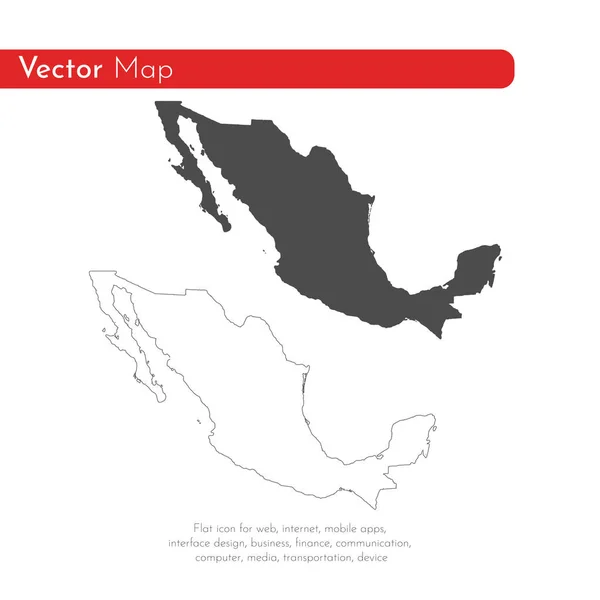 Mapa Vetorial México Ilustração Vetorial Isolada Preto Sobre Fundo Branco — Vetor de Stock