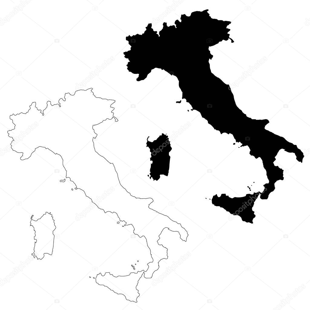 Vector map Italy. Isolated vector Illustration. Black on White background. EPS 10 Illustration.