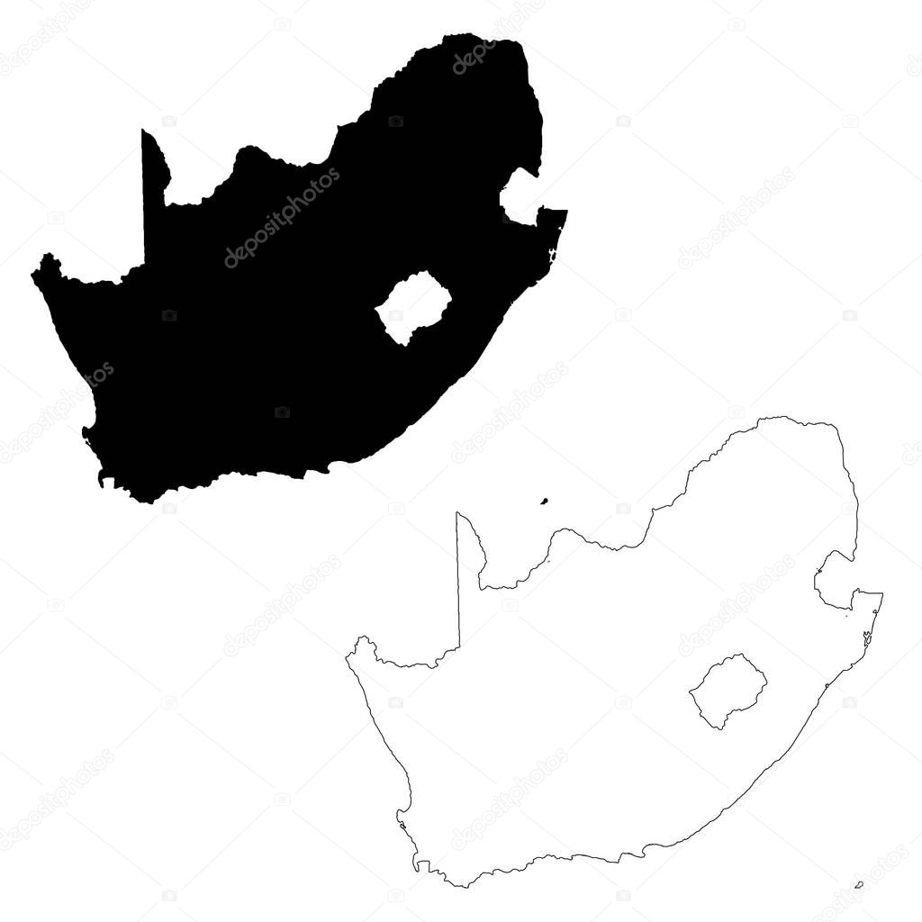 Vector map South Africa. Isolated vector Illustration. Black on White background. EPS 10 Illustration.