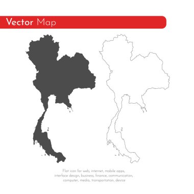 Vektör harita Tayland. İllüstrasyon izole vektör. Beyaz arka plan üzerine siyah. EPS 10 illüstrasyon.