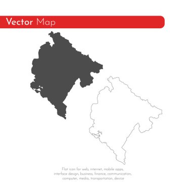 Vektör harita Karadağ. İllüstrasyon izole vektör. Beyaz arka plan üzerine siyah. EPS 10 illüstrasyon.