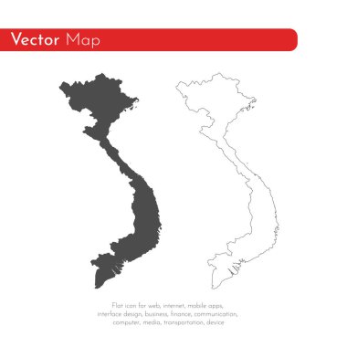 Vektör harita Vietnam. İllüstrasyon izole vektör. Beyaz arka plan üzerine siyah. EPS 10 illüstrasyon.