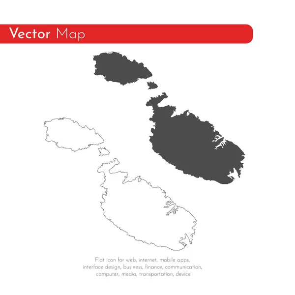 Mapa Vetorial Malta Ilustração Vetorial Isolada Preto Sobre Fundo Branco — Fotografia de Stock