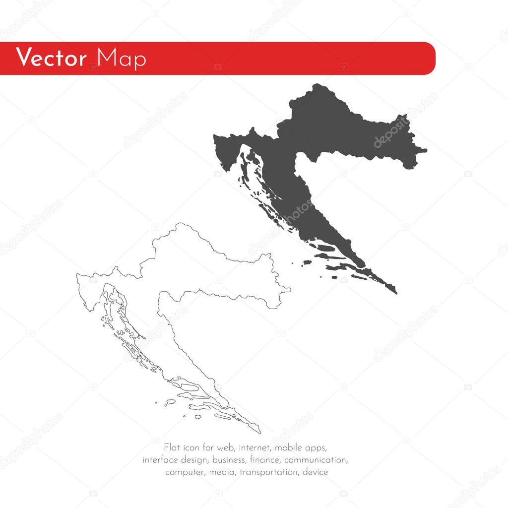 map Croatia. Isolated Illustration. Black on White background.