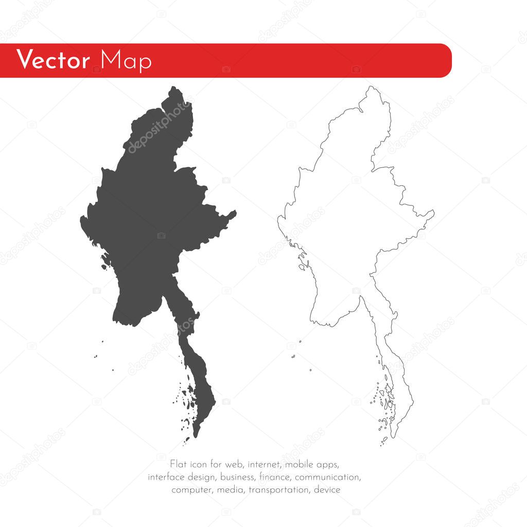 Vector map Myanmar. Isolated vector Illustration. Black on White background. EPS 10 Illustration.