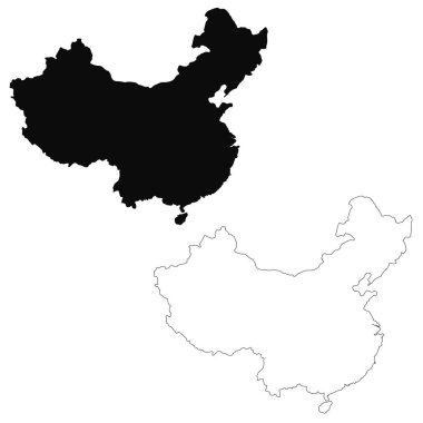 Harita Çin. İzole İllüstrasyon. Beyaz arka plan üzerinde siyah.